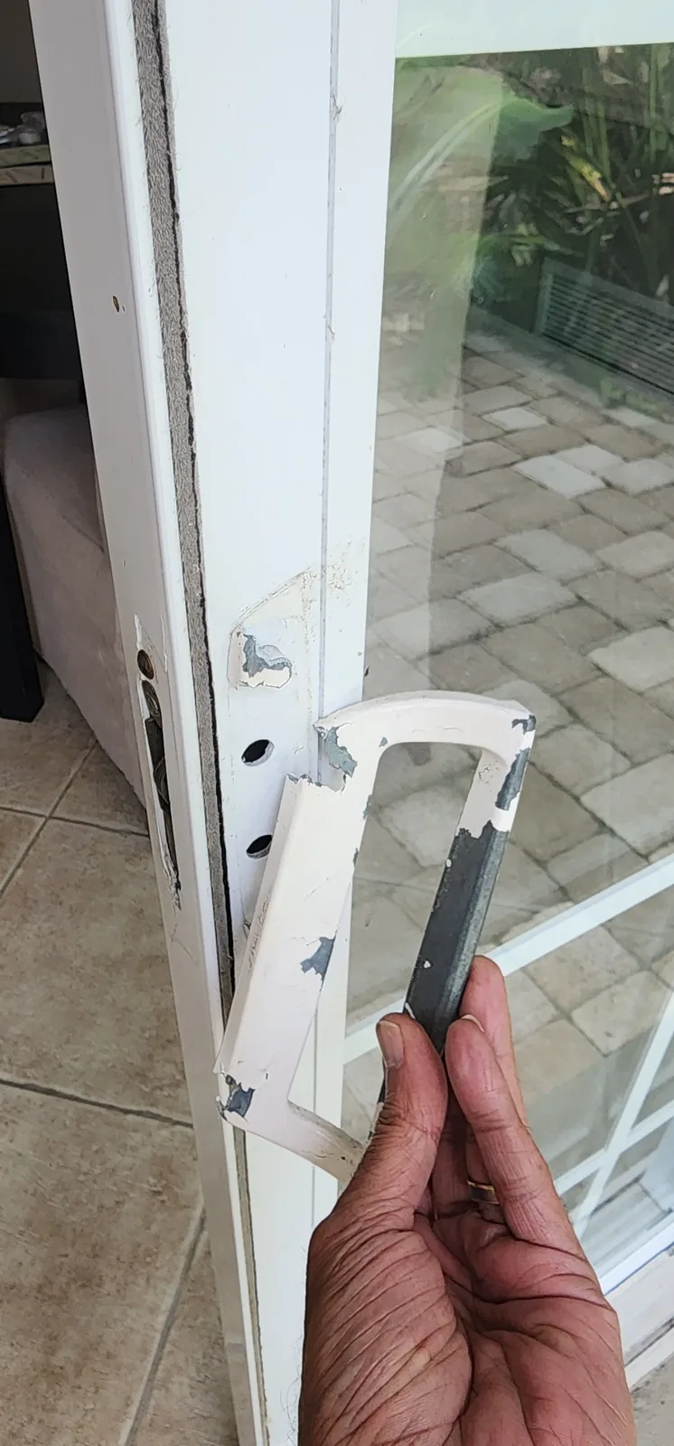 Interior and exterior door repair hardware close up