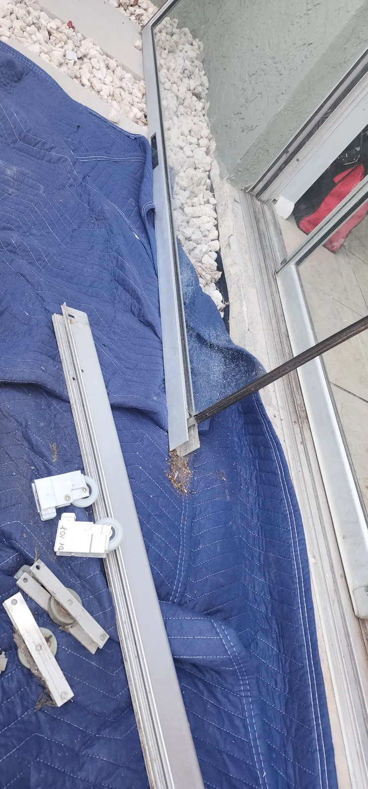 Sliding door track and roller parts during repair